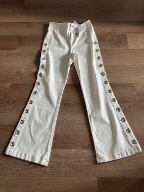 Bebe White Women's Eyelet-Trim Flare Jeans